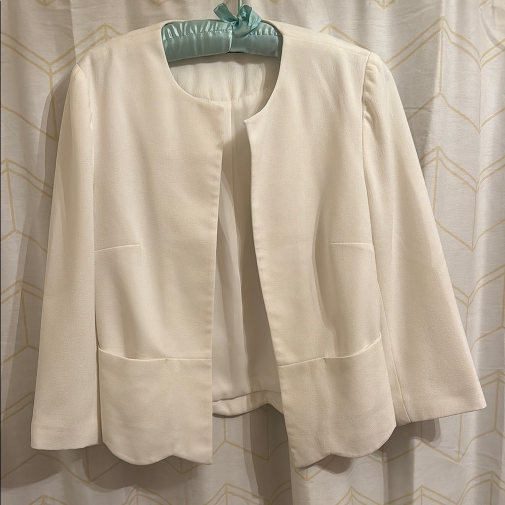 Atmosphere White Women's Jacket Scalloped Hem